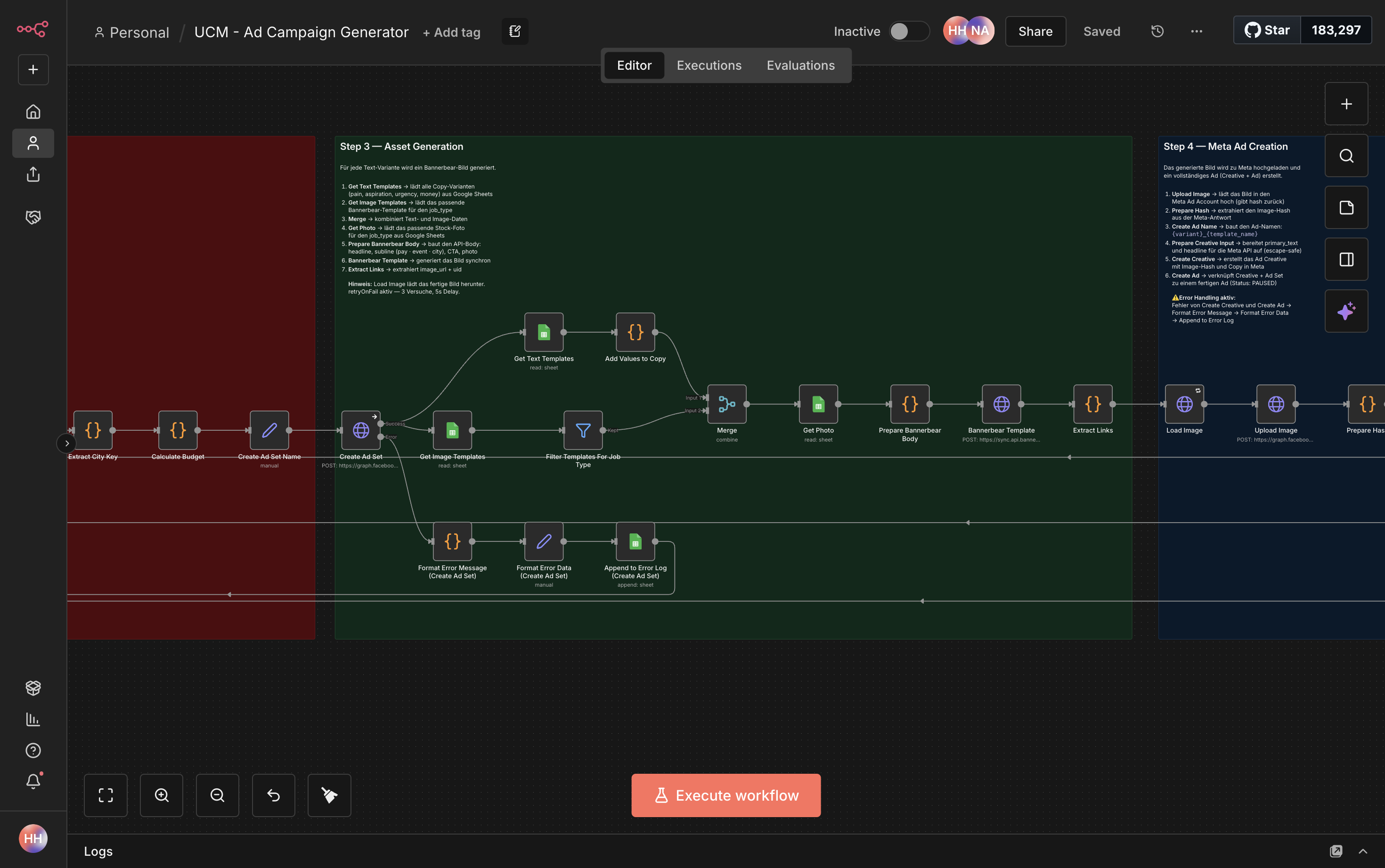 n8n Workflow &ndash; UCM Ad Campaign Generator mit Asset-Generierung und Meta Ad Creation
